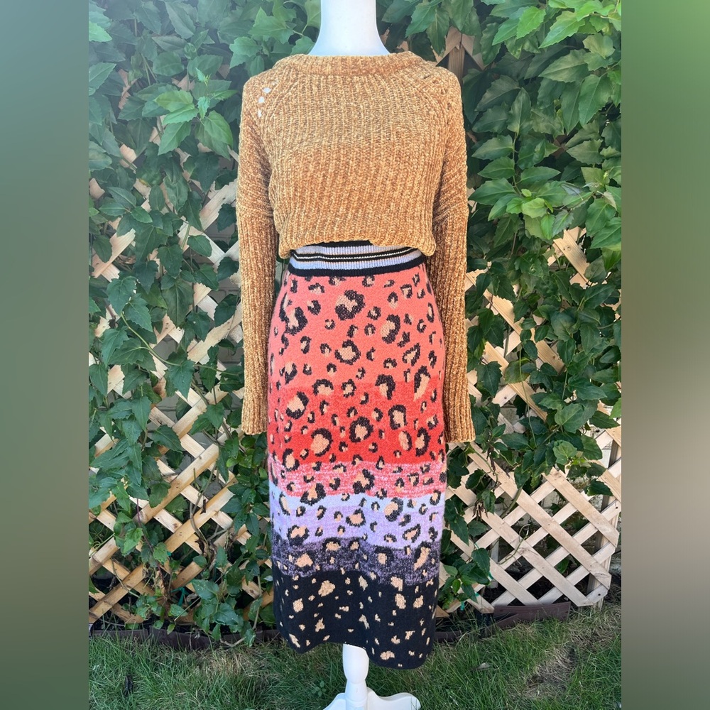 Anthropologie Maeve Leopard Knit Pencil Skirt Size Medium - Picture 3 of 15